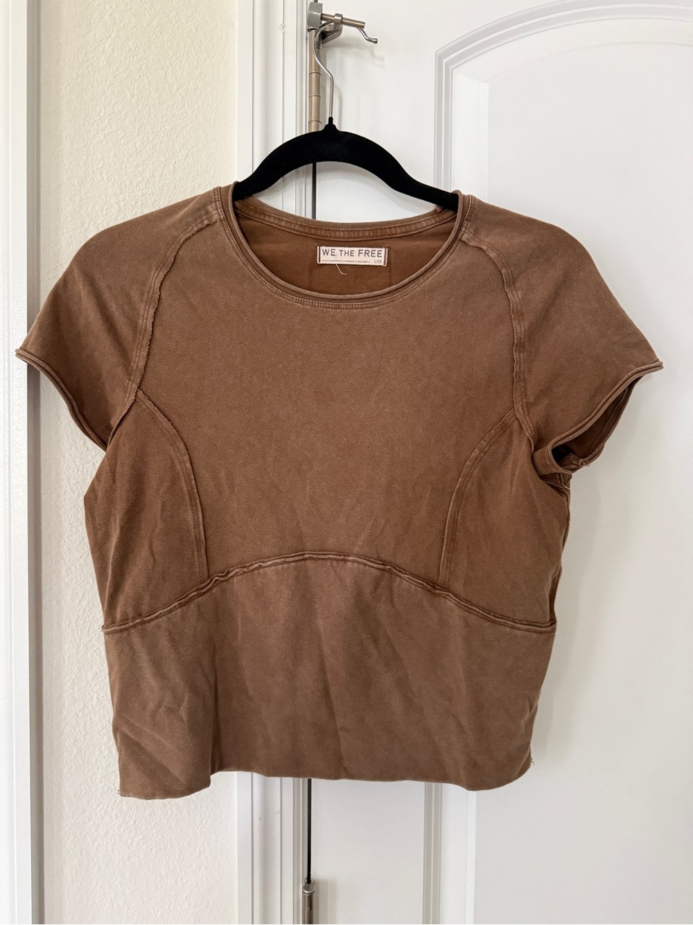 Free People We The Free Protagonist crop Brown Short Sleeve Crewneck Top
